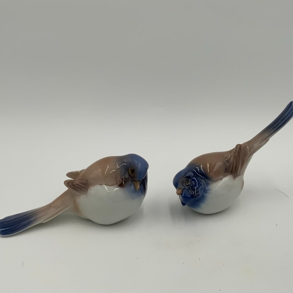 Bing & Grondahl Porcelain Birds Titmouse 1635 &1633 Denmark D. Jensen Tower Mark